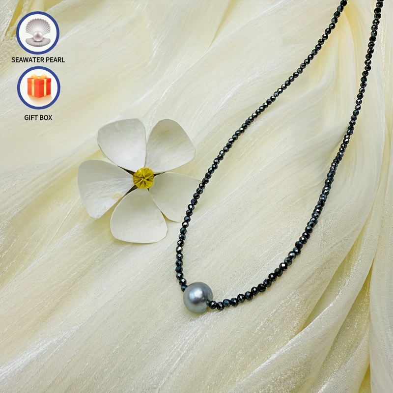 Madama Saltwater Pearl Necklace with Spinel Stones 7mm in Cold Tones